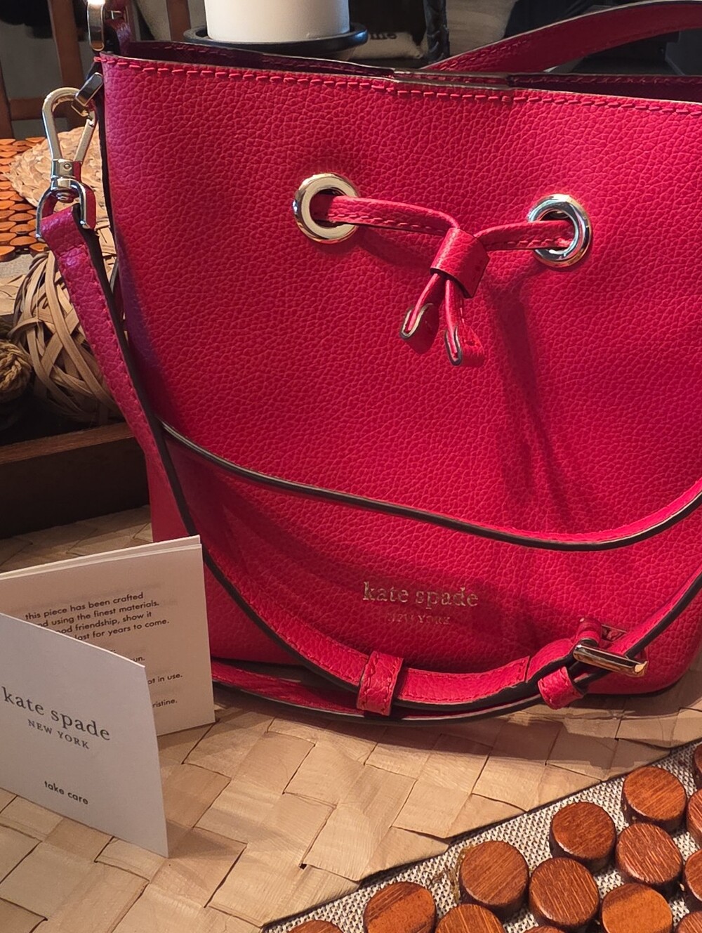 kate spade Hot Pink Pebbled Leather Drawstring Crossbody
